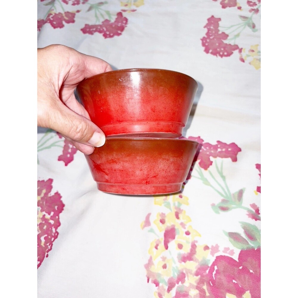 Set Of 2 Vintage Anchor Hocking Fire-King Red Brown 5" Cereal Bowls